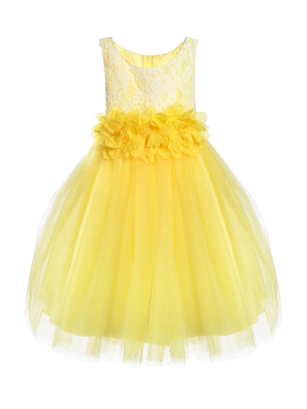 Kids Dream Little Girls Yellow Floral Lace Tulle Flower Girl Dress 2-6 - SophiasStyle.com